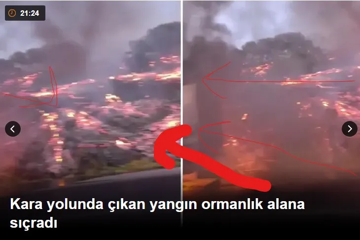 Kara yolunda çıkan yangın ormanlık alana sıçradı